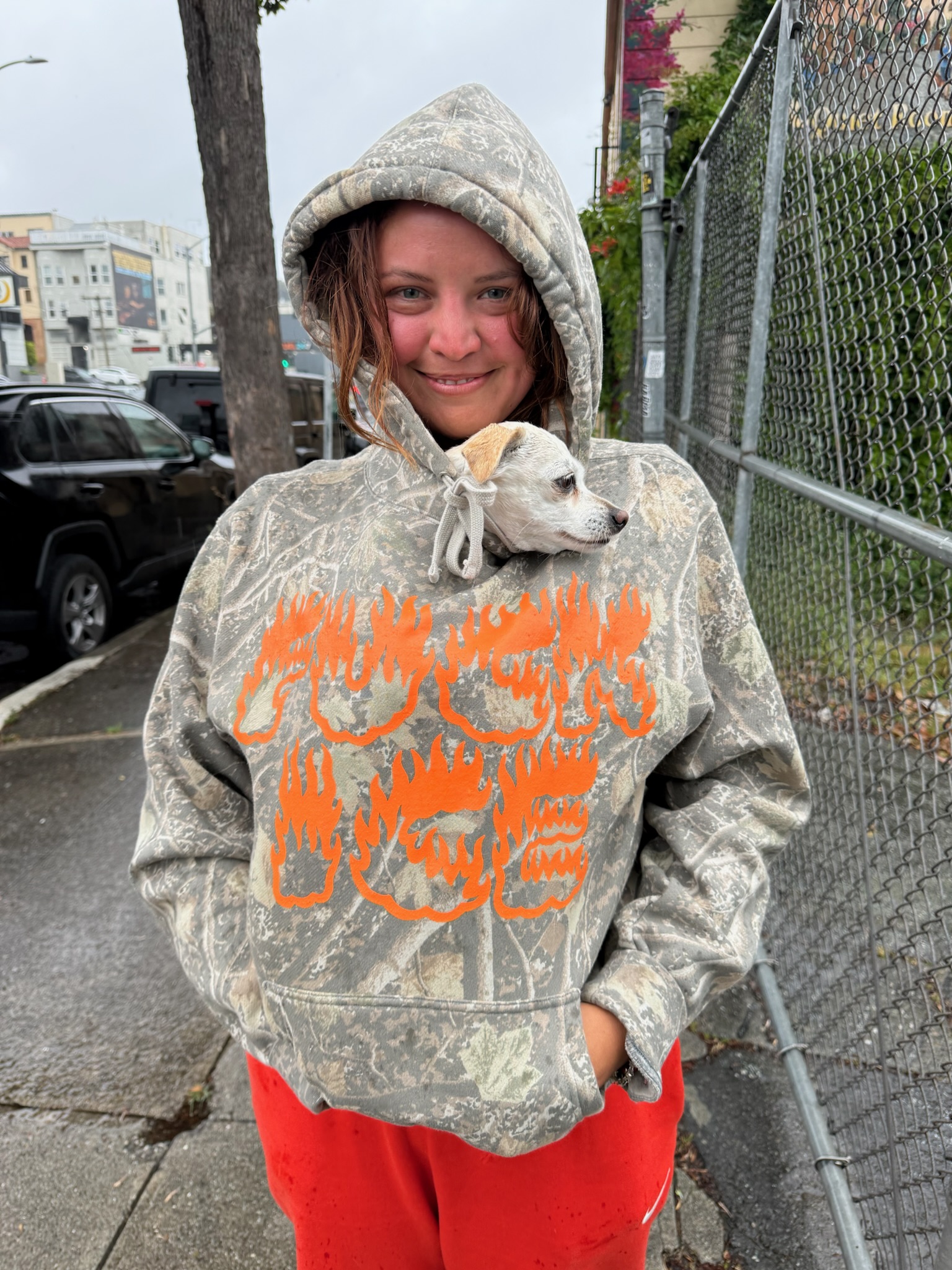 Londynn in a flame hoodie, casual