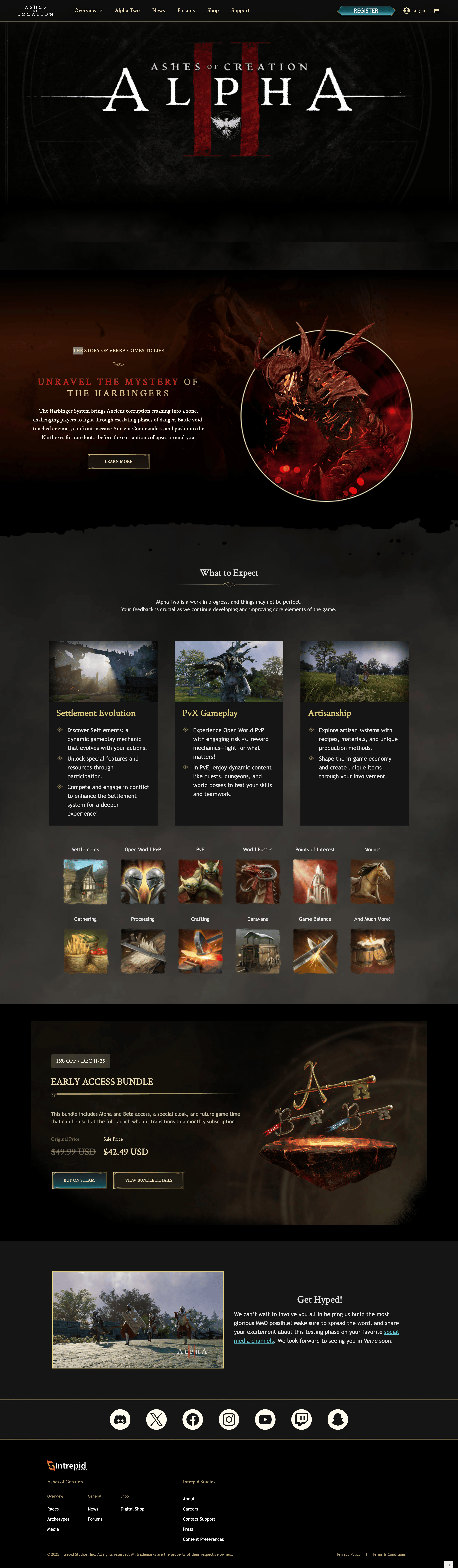 Ashes of Creation — Alpha access page