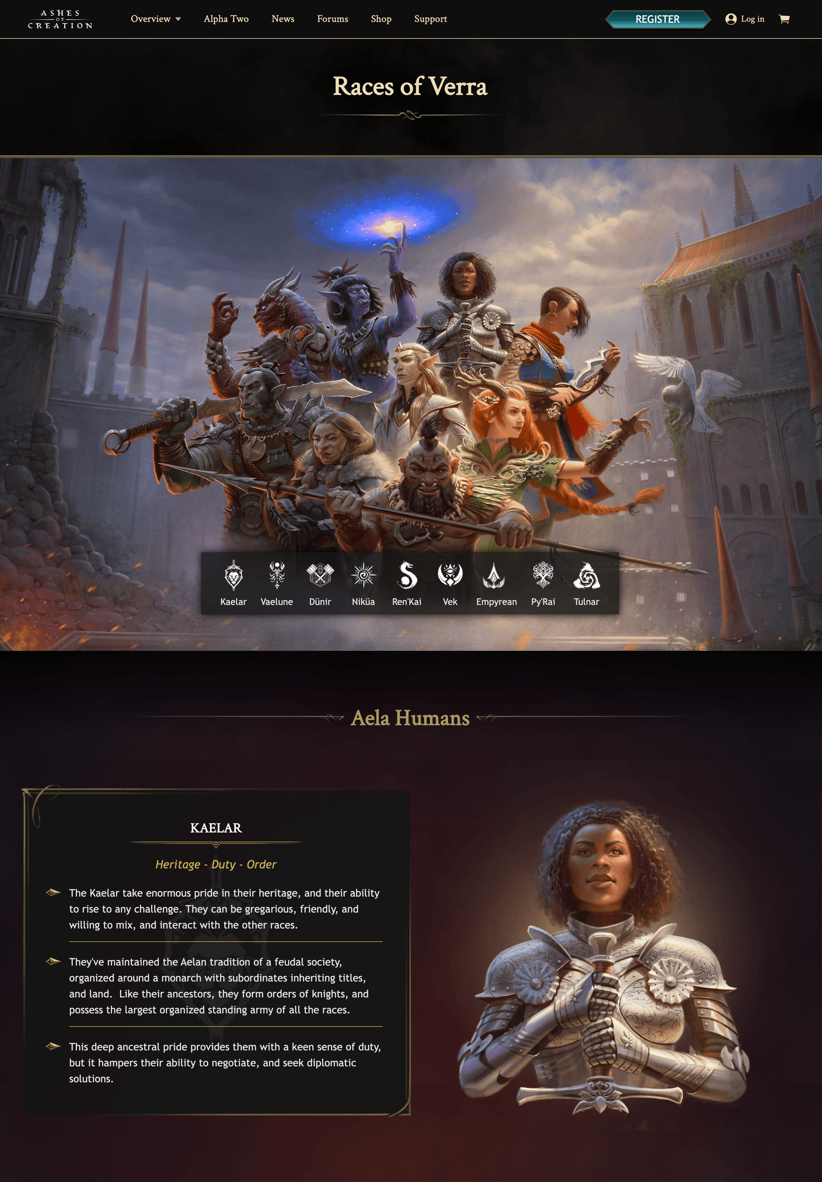 Ashes of Creation — races overview page